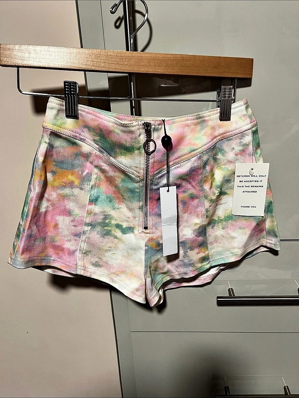 For Love & Lemons Tie Dye Denim Shorts Pink & Green XS